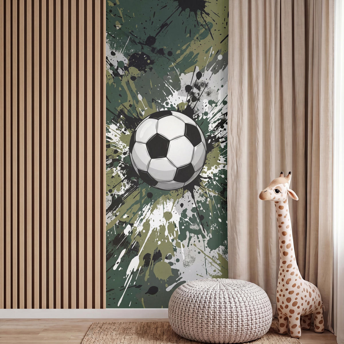 KINDERTAPETE - Fußball - Farbe - Spritzer - Grün - 120x300 cm - Dunkelgrün, Papier (120/300cm) - OnlyWow