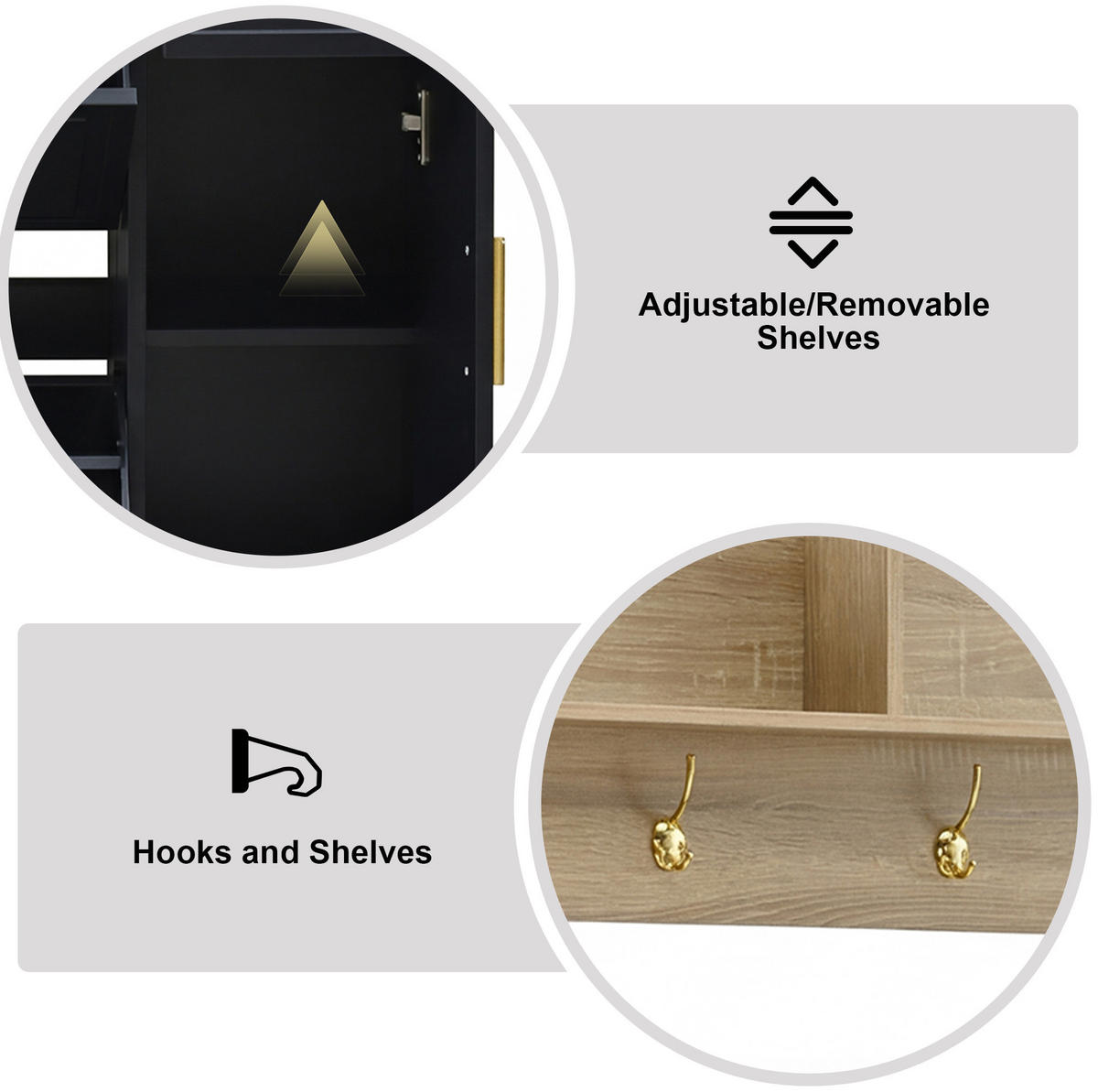 GARDEROBE 139,5/166/35 cm Natur/Schwarz aus Spanplatte mit Spiegel 4er Set - Naturfarben, Holzwerkstoff (30/174/130cm) - OKMYHOME