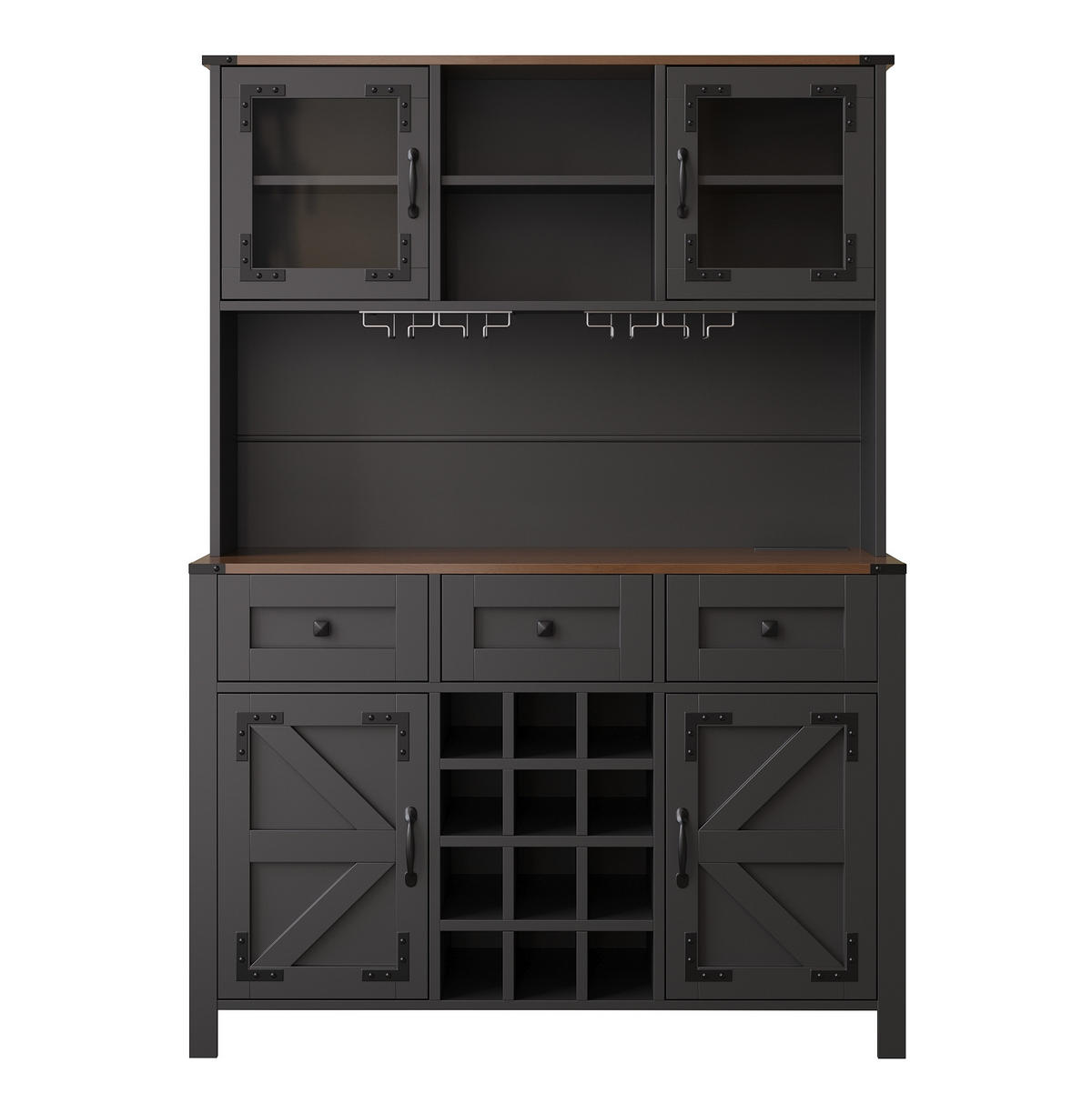 BUFFET 120/40/170 cm aus MDF und Glas mit LED-Beleuchtung und Steckdosenleiste Schwarz - Schwarz, Holzwerkstoff (120/170/40cm) - Modenvie