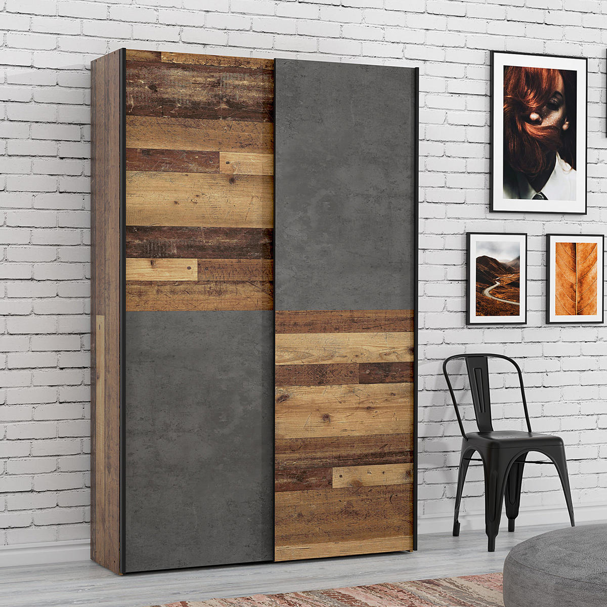 SCHWEBETÜRENSCHRANK - Anthrazit/Braun, Holzwerkstoff/Metall (120/191/42cm) - home24