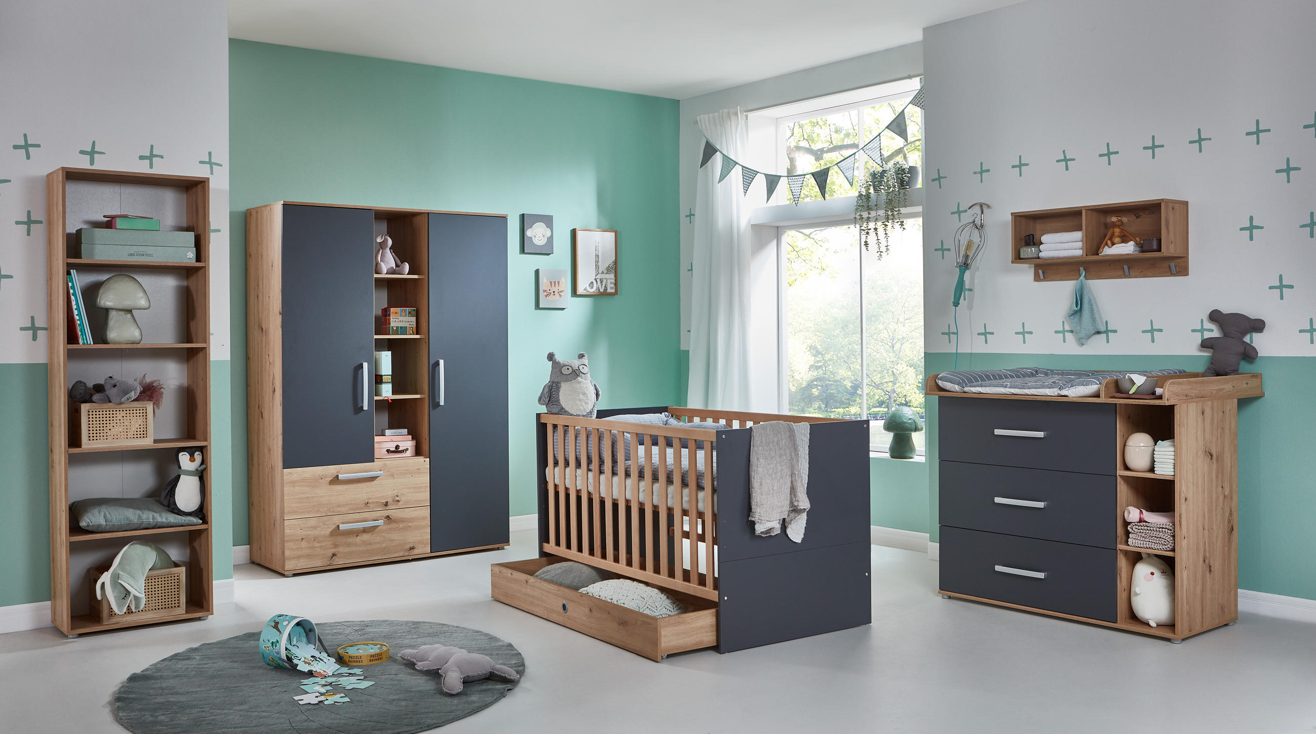 BABYZIMMER Mega-Set Alessio 7-tlg. - Anthrazit/Silberfarben, Holzwerkstoff/Kunststoff (1/1/1cm) - arthur berndt
