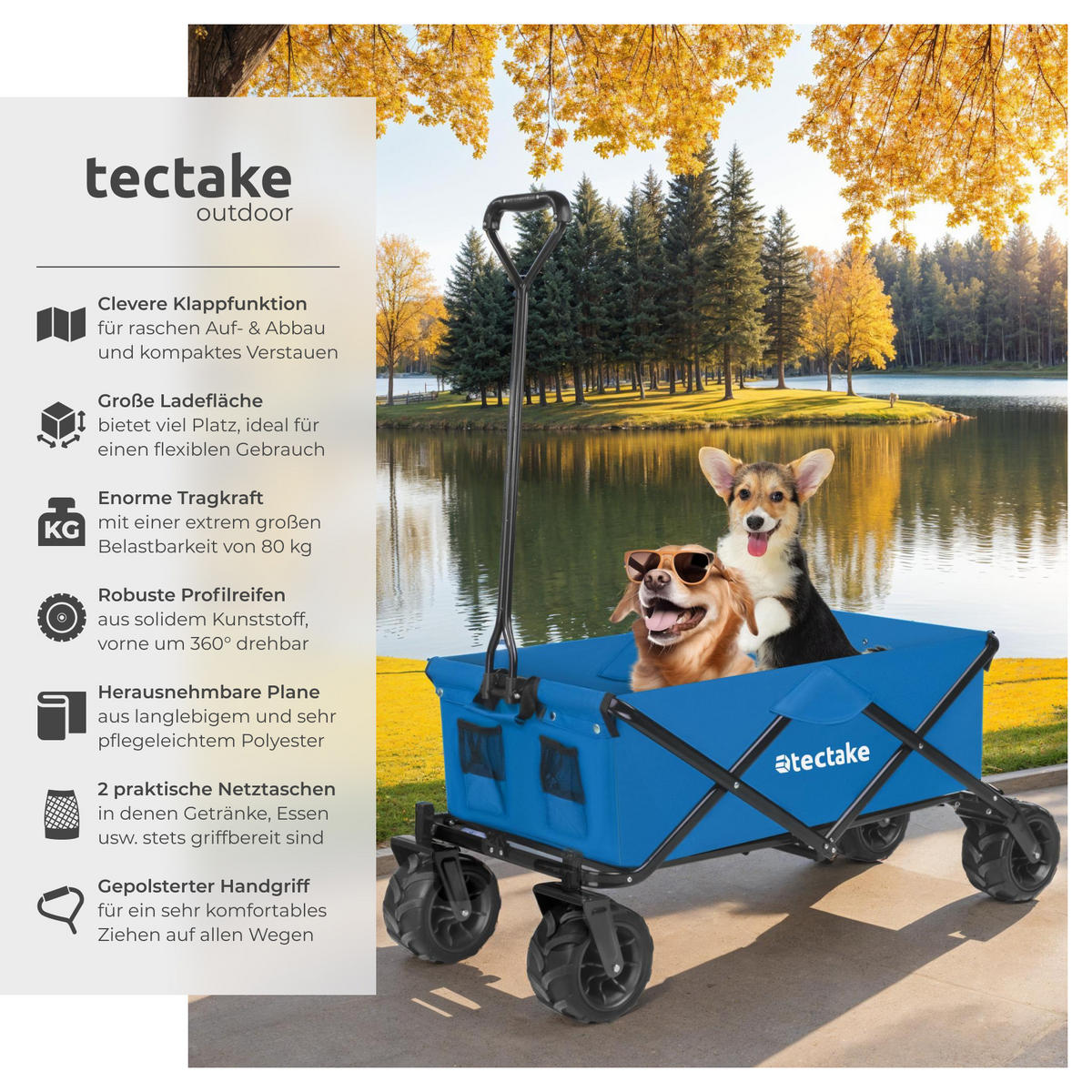 BOLLERWAGEN Heidrun, inklusive Tragetasche, Belastbarkeit 80 kg, blau - Blau, Textil (51/120.5/114cm) - tectake