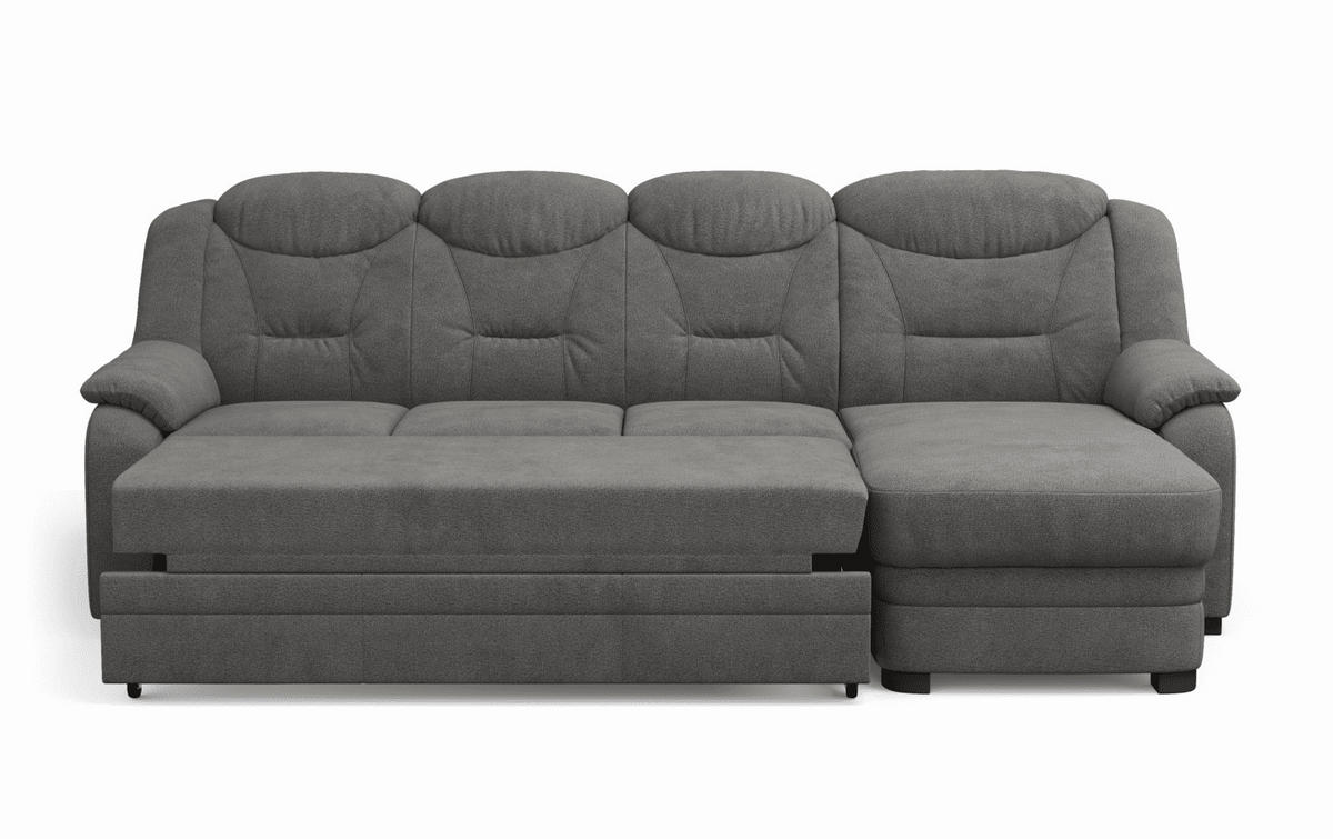 ECKSOFA mit Schlaffunktion – weiches Chenille-Gewebe - Anthrazit/Schwarz, Holz/Kunststoff (162/257cm) - Cotta