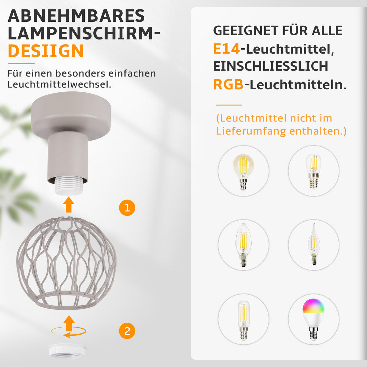 DECKENSTRAHLER Eryxveth 16.5/10/12.5 cm - Grau, Metall (16.5/10/12.5cm) - ZMH
