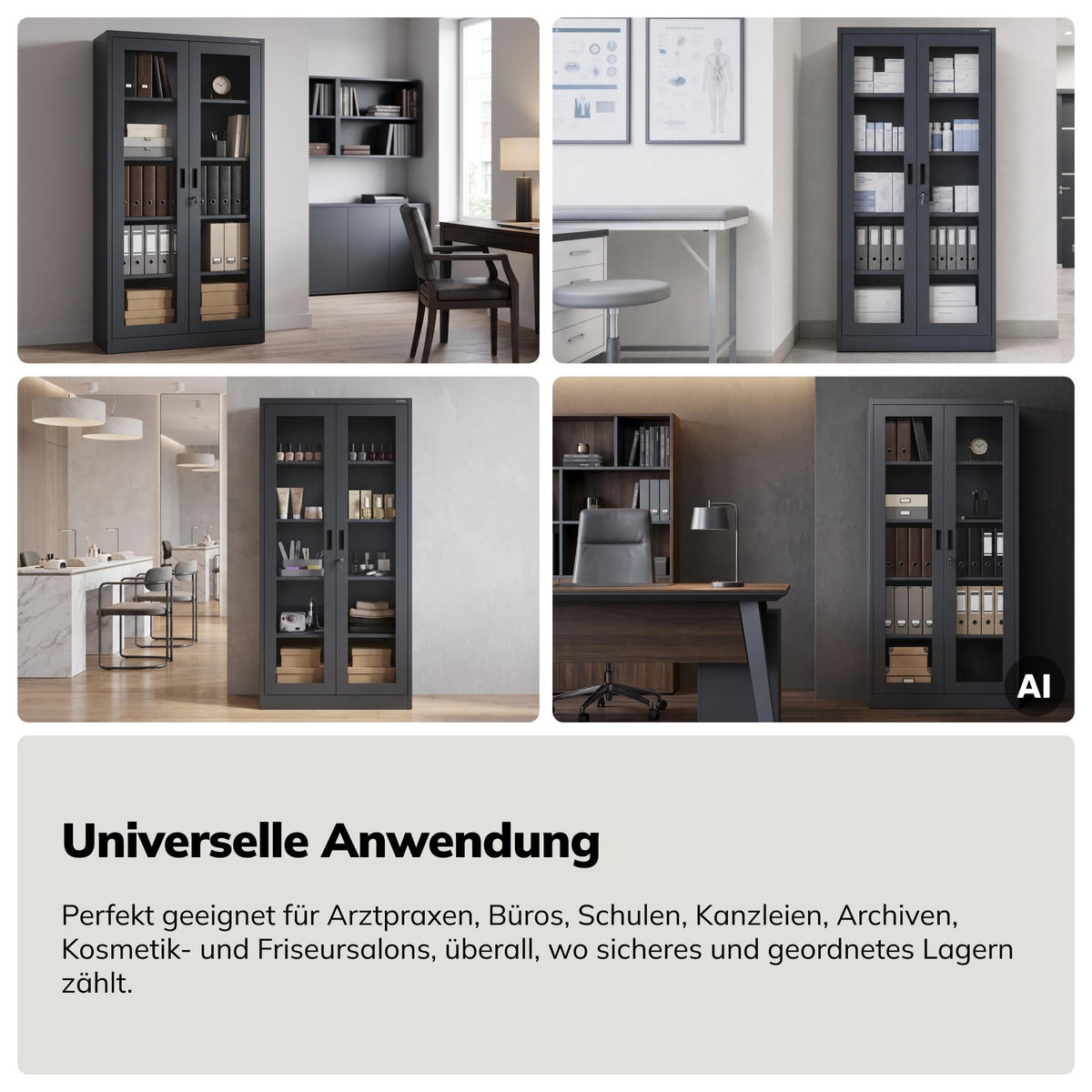 VITRINENSCHRANK Amelia 185x90x40 cm - Anthrazit, Metall (90/185/40cm) - Jan Nowak