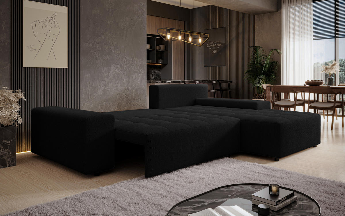 ECKSOFA L Form Alvorada Schwarz 280/184/88 cm – modernes Sofa fürs Wohnzimmer - Schwarz, Kunststoff/Textil (280/184cm) - AX Living