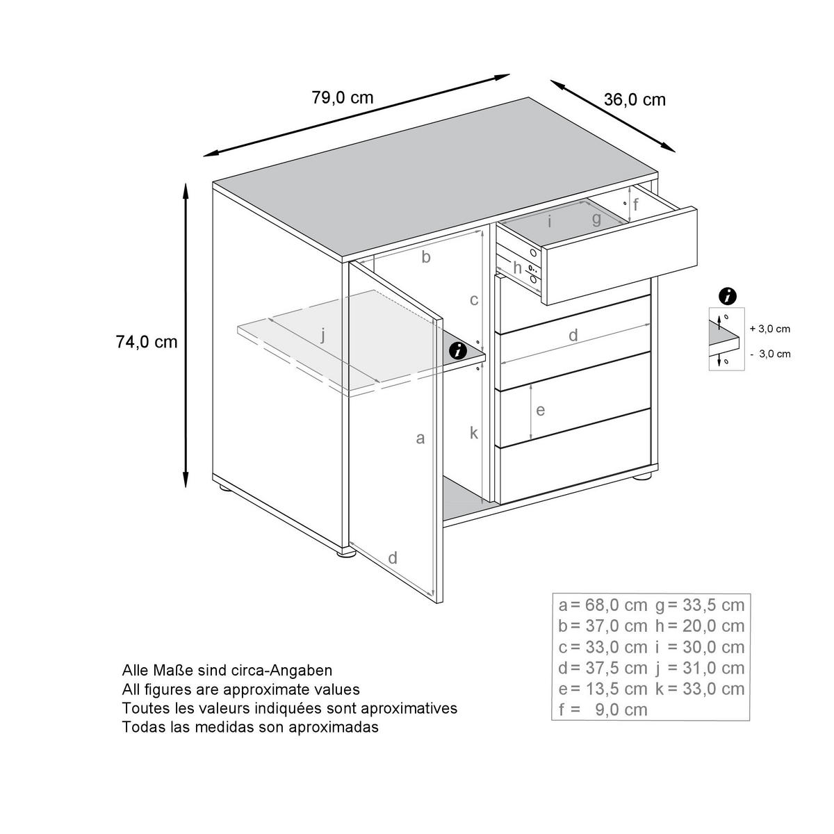 KOMMODE Ben Front in Weiß matt - Weiß, Holzwerkstoff (79/74/36cm) - Vladon