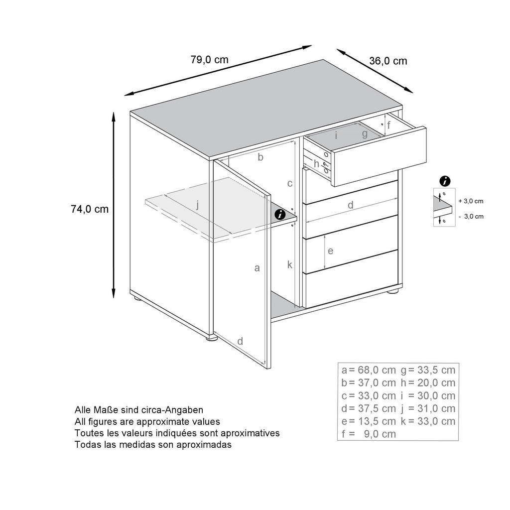 Thumbnail - Vladon Kommode, Graphit, Holzwerkstoff, 79x74x36 cm, Wohnzimmer, Kommoden & Sideboards, Kommoden