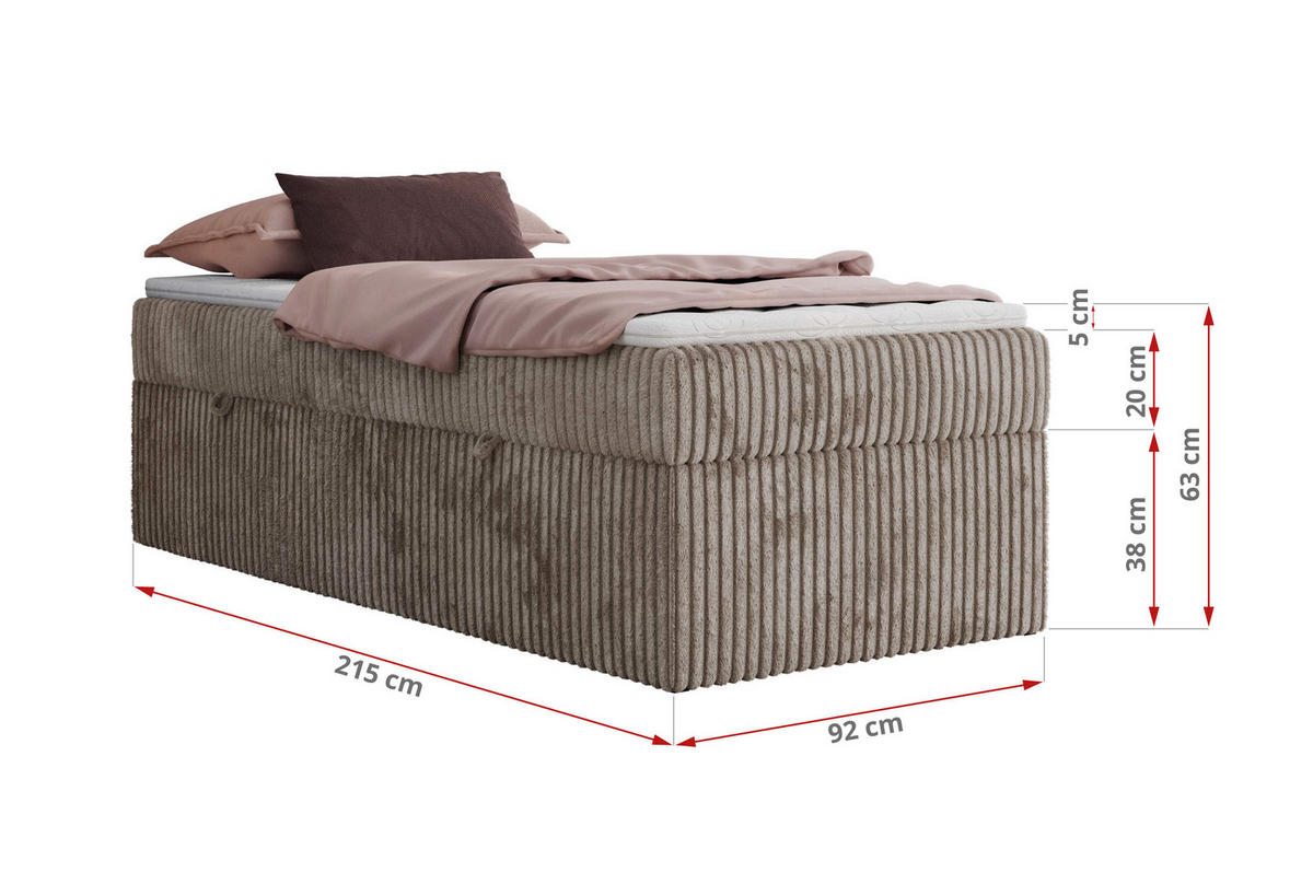 BOXBETT ZERO 90/200 - Hellbraun Cord - H3 - Topper T25 - Hellbraun, Textil (90/200cm) - MKS
