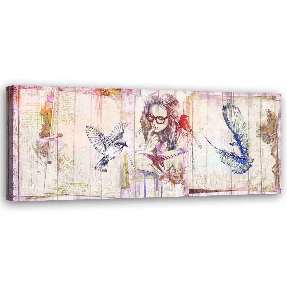 WANDBILD mädchen mit buch - Beige, Textil (90/30cm) - Feeby