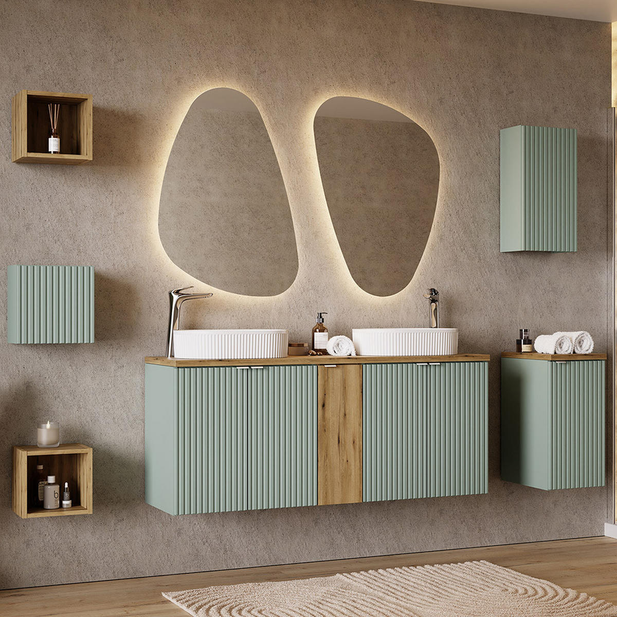 BADMÖBEL-SET 8-TLG. Newport-56 - Grün, Holzwerkstoff (260/200/40cm) - Lomado