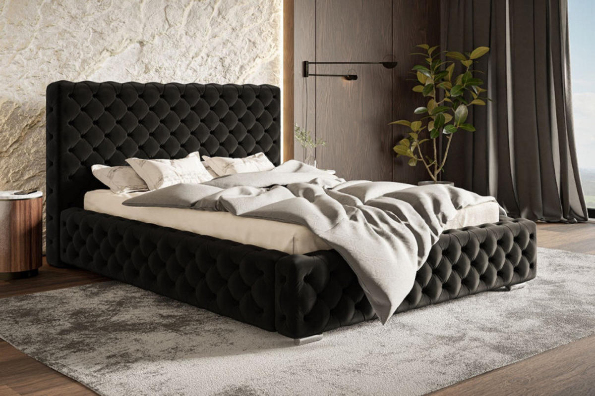 BETT Schwarz BEN 15 Mit Bettkasten 90x200 cm - Schwarz, Textil (90/200cm) - Sepro Meble