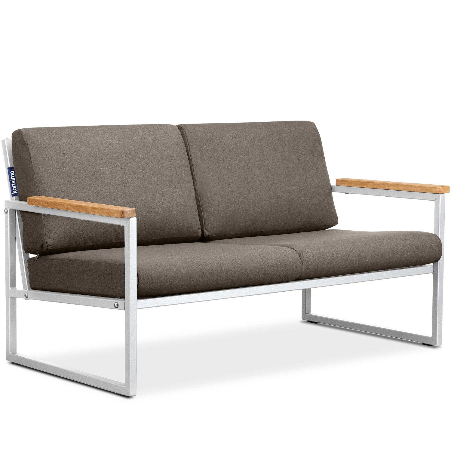 GARTENSOFA TRIBO 2-Personen ,Weiß/Beige - Beige/Weiß, Holz/Textil (130/65/60cm) - KONSIMO®