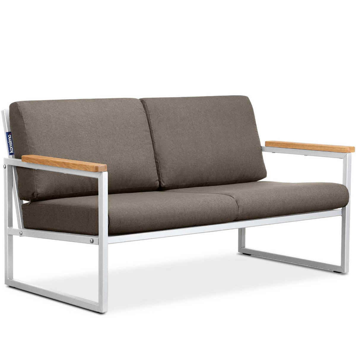 GARTENSOFA TRIBO 2-Personen ,Weiß/Beige - Beige/Weiß, Holz/Textil (130/65/60cm) - KONSIMO®