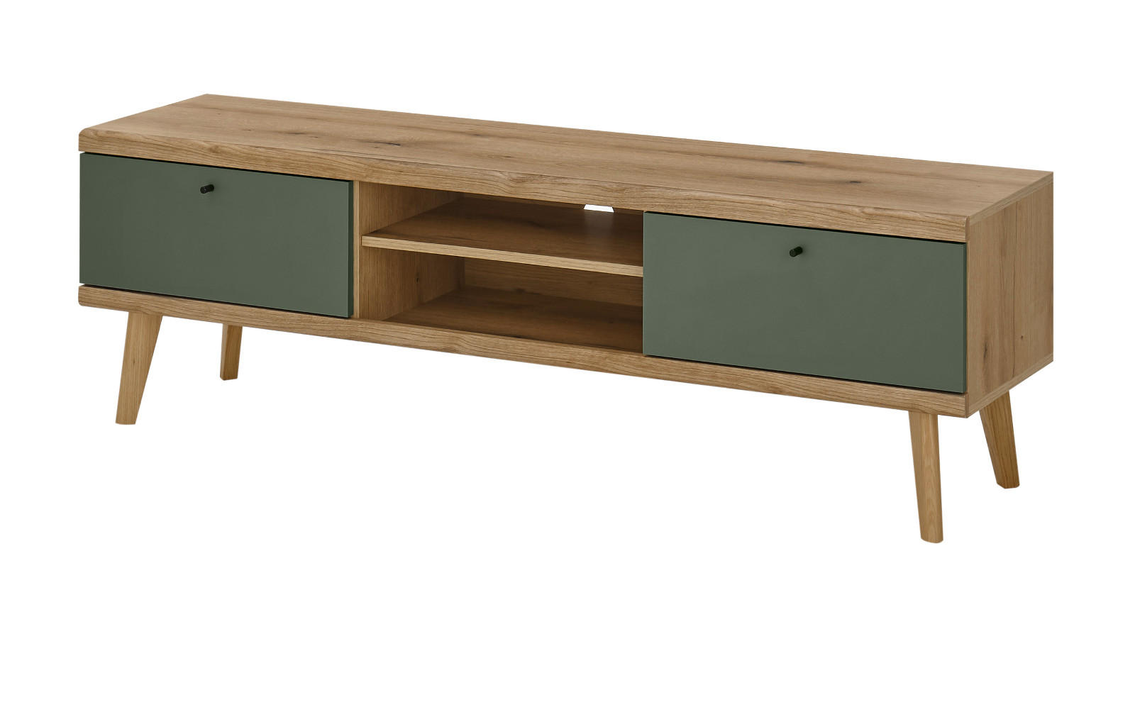 TV-LOWBOARD Salbei grün, Eiche Evoke skandinavisch 160 cm, Fernsehtisch mit Stauraum - Eichefarben/Salbeigrün, Holz/Holzwerkstoff (160/50/40cm) - Furn.Design