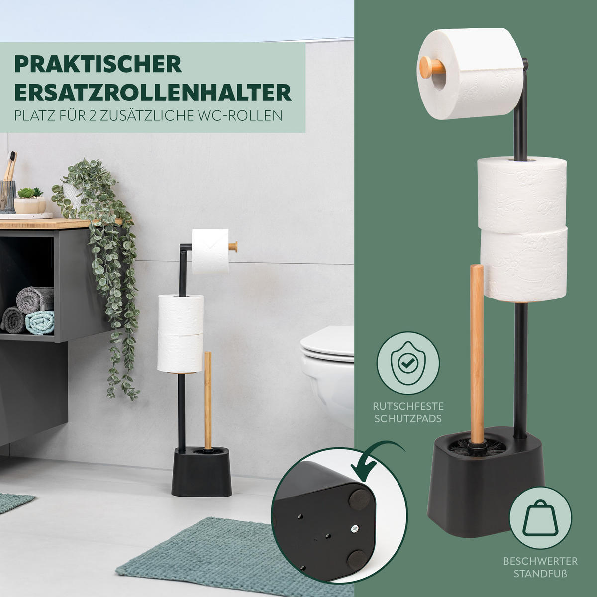 WC-GARNITUR, schwarz - Schwarz, Metall (15/66/11cm) - bremermann