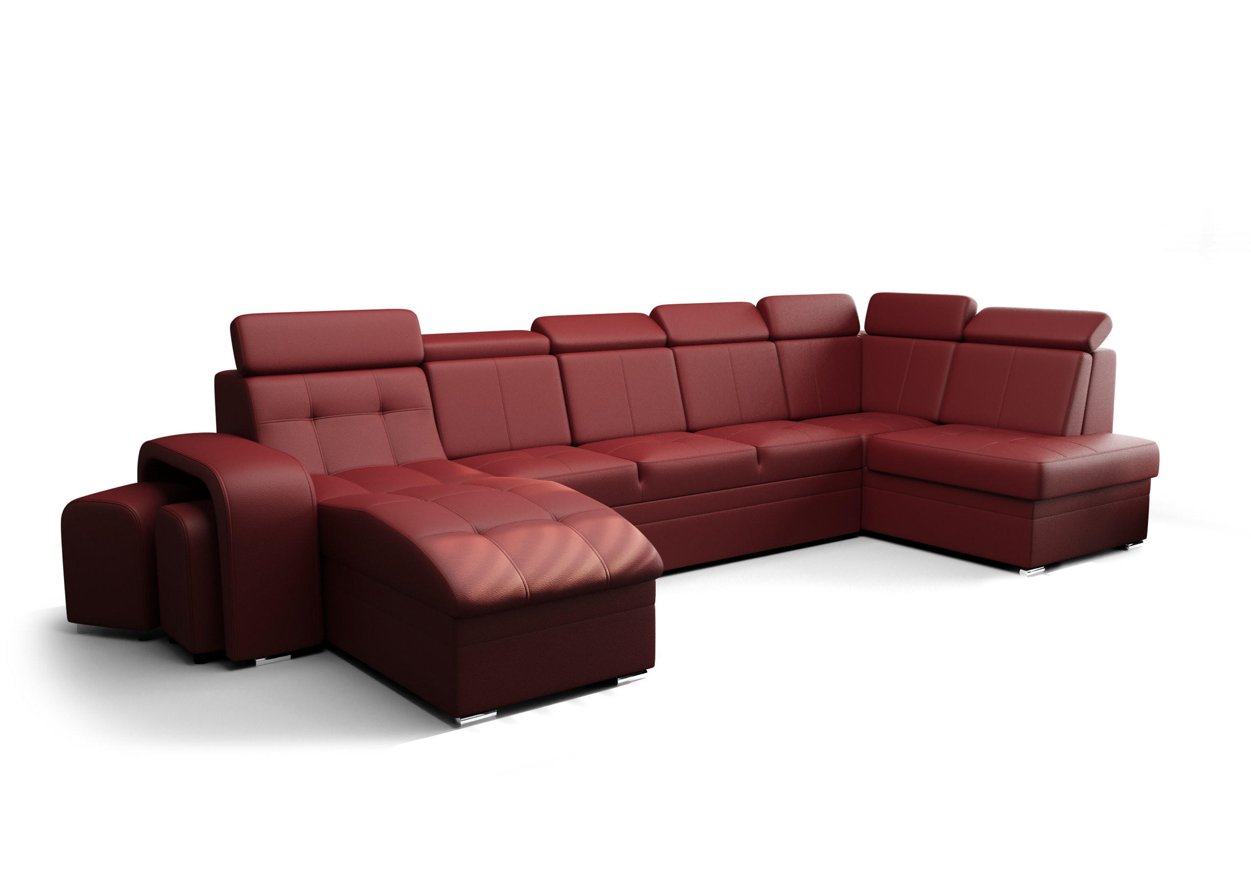 WOHNLANDSCHAFT KONGO RBN13, Eckcouch in U-Form mit Schlaffunktion, Farbe: Rot, Kunstleder, Ottomane Links - Rot, Textil (392/108/180cm) - O-Sofa