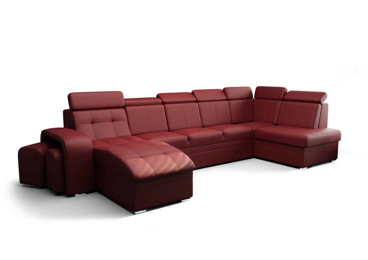 WOHNLANDSCHAFT KONGO RBN13, Eckcouch in U-Form mit Schlaffunktion, Farbe: Rot, Kunstleder, Ottomane Links - Rot, Textil (392/108/180cm) - O-Sofa