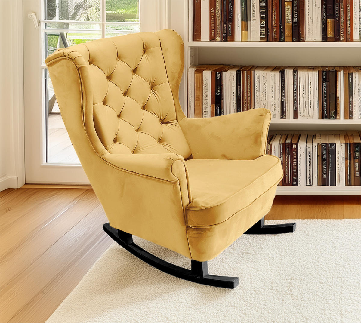 SCHAUKELSESSEL mit gepolstertem Sitz und Armlehnen, 102x81x95 cm, Gold_29822 - Birkefarben/Schwarz, Holz/Textil (81/102/95cm) - DomoHome