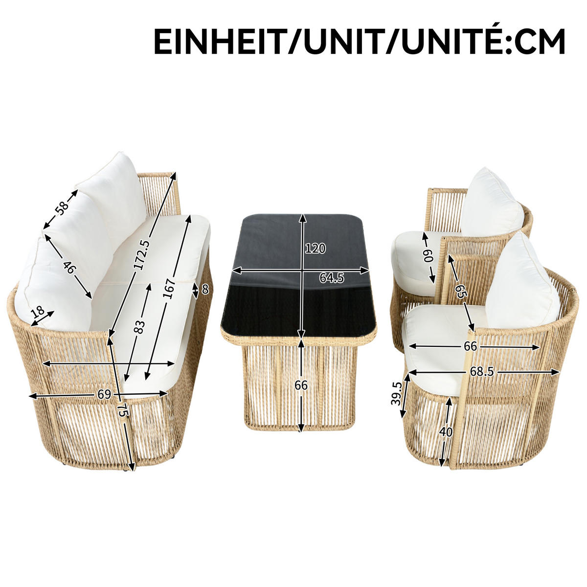GARTENMÖBELSET Rattan Beige Schwarz 5-tlg. - Beige, Metall - ComfortXL