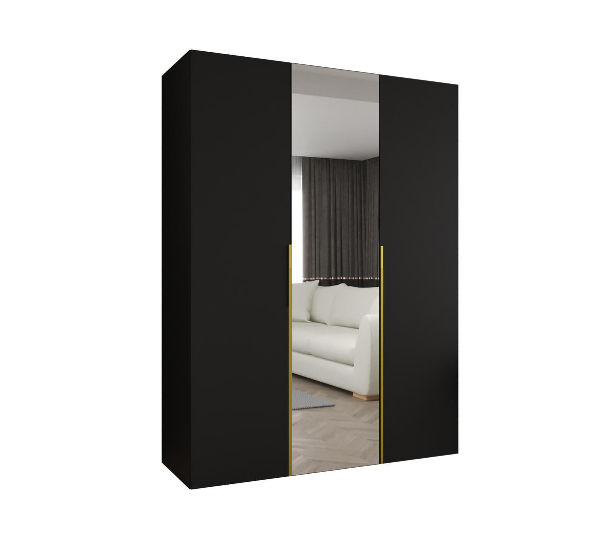 DREHTÜRENSCHRANK 202/150/52 3-türig - Goldfarben/Schwarz, Holz (150/202/52cm) - Abiks Möbel