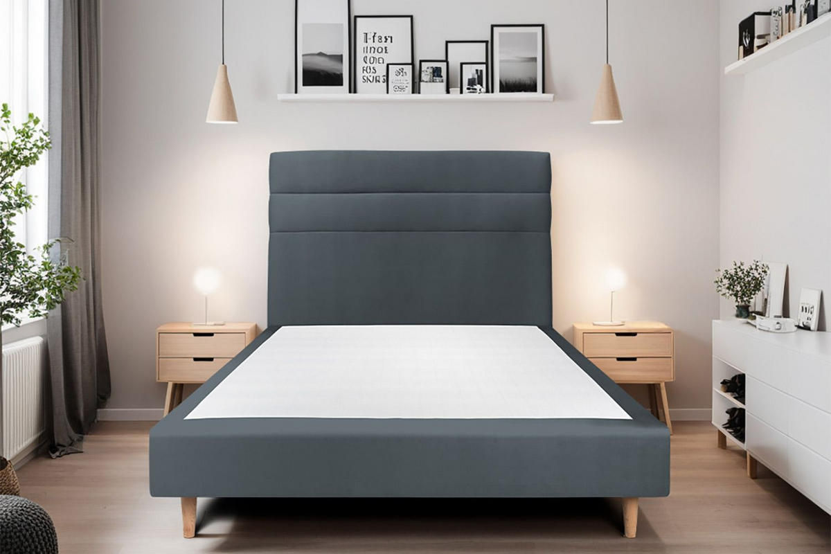 KOPFTEIL Modell Linien – Anthrazitgrauer Samtstoff 135 cm - Beige/Anthrazit, Holz (135/120/10cm) - Sommeil de Plomb