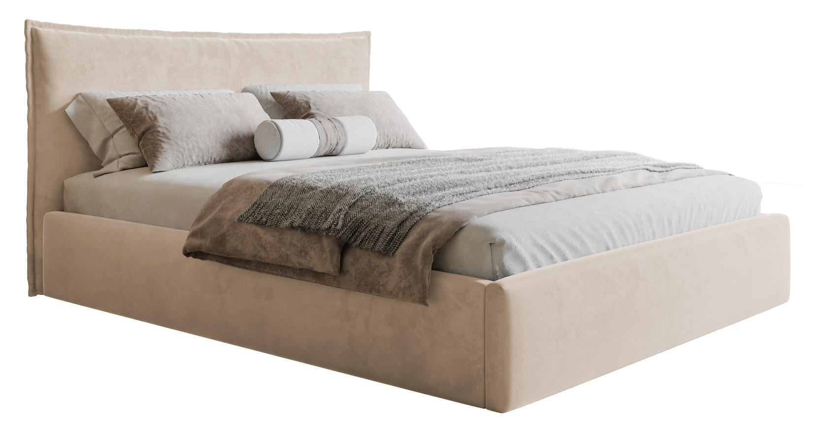 POLSTERBETT 180x200 cm Zenito Slim mit Kissen-Kopfteil, Bettkasten, Beige - Beige, Holz/Textil (180/200cm) - Emporius