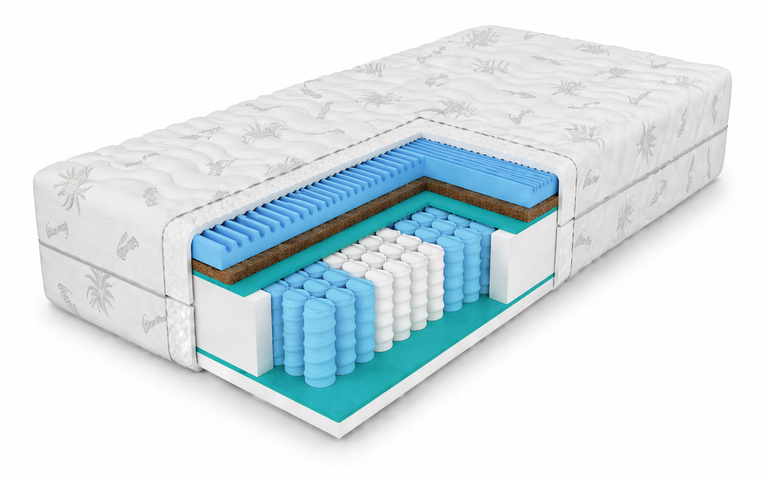 TASCHENFEDERKERNMATRATZE Premium-Kokos 90x200x21 cm, 7 Zonen, Härtegrad H3/H4, Farbe: Aloe Vera, inkl. Bezug - Weiß, Textil (90/200cm) - Marpur