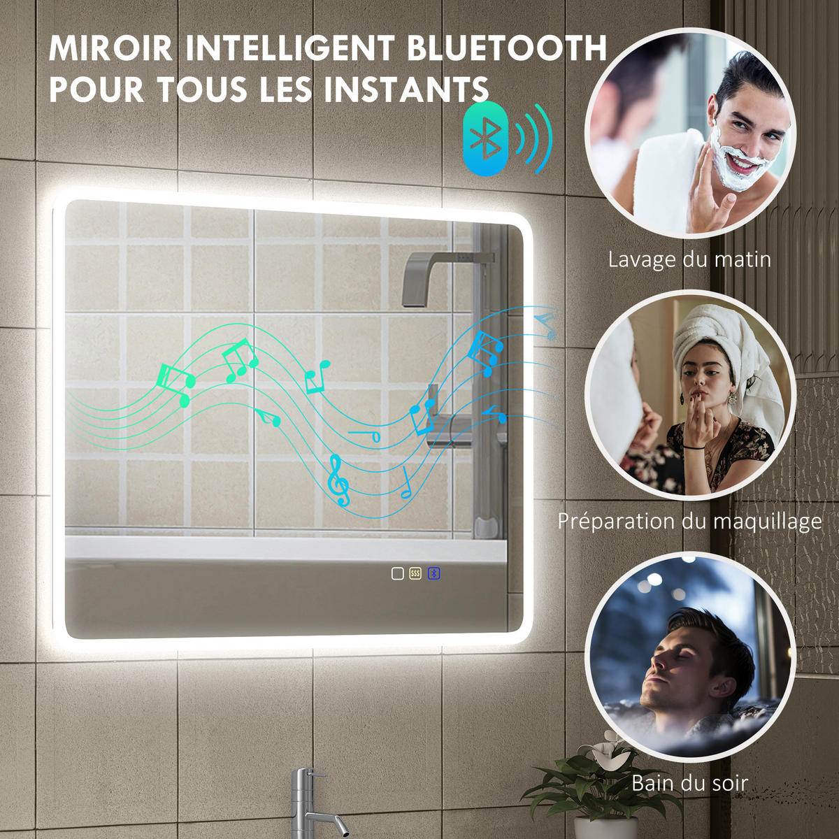 BADEZIMMERSPIEGEL DE-15173 70/90 cm mit Bluetooth und 3 LED-Farben Silber - Silberfarben, Glas (3.5/70/90cm) - ComfortXL