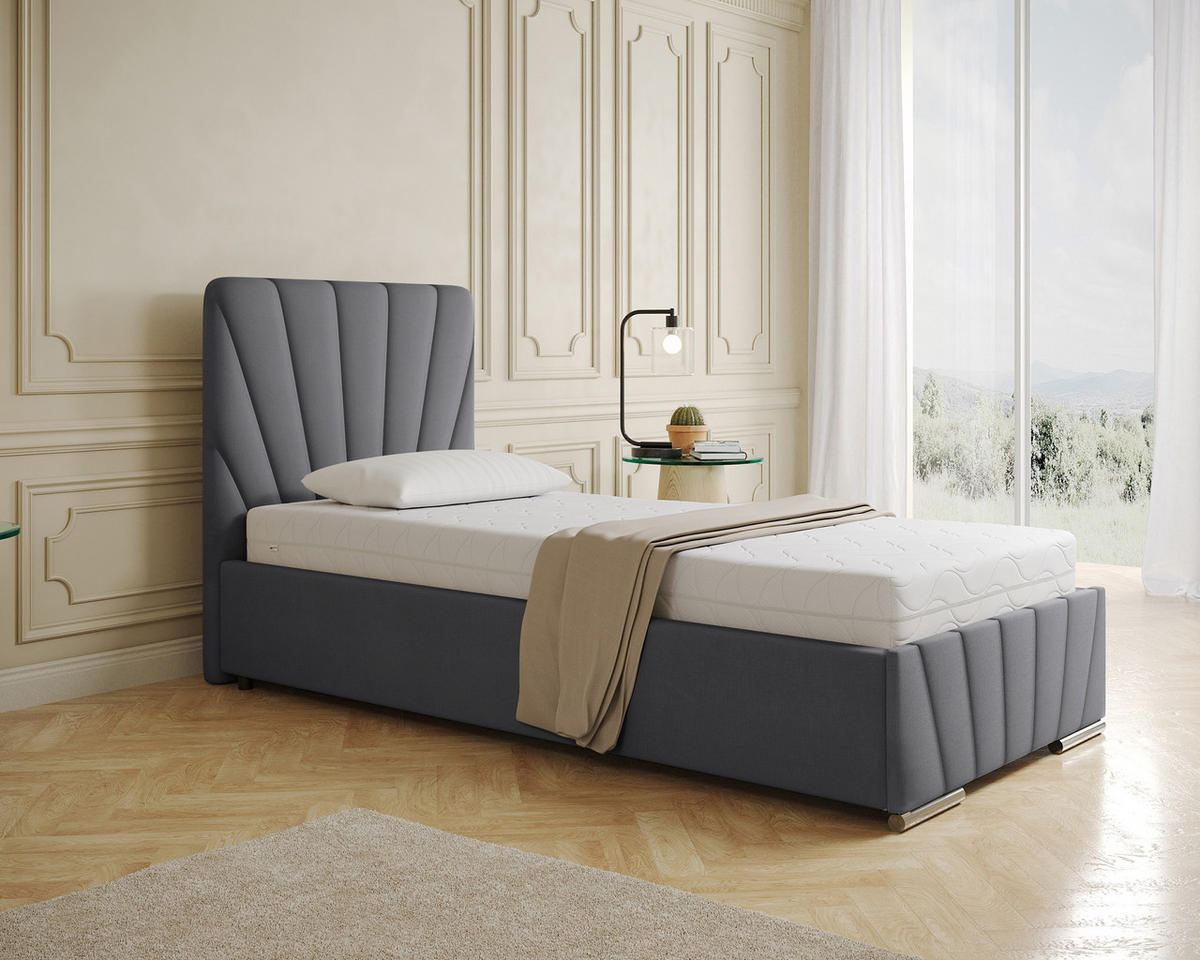 POLSTERBETT Ray 90 x 200 cm mit Bettkasten und Lattenrost, Federkernmatratze- grau - Grau, Holz (90/200cm) - Homesy