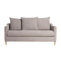 SCHLAFSOFA Taupefarbener Stoff Samteffekt Helles Holz 3-Sitzer LOUISE - Taupe, Textil (98/89/182cm) - Miliboo
