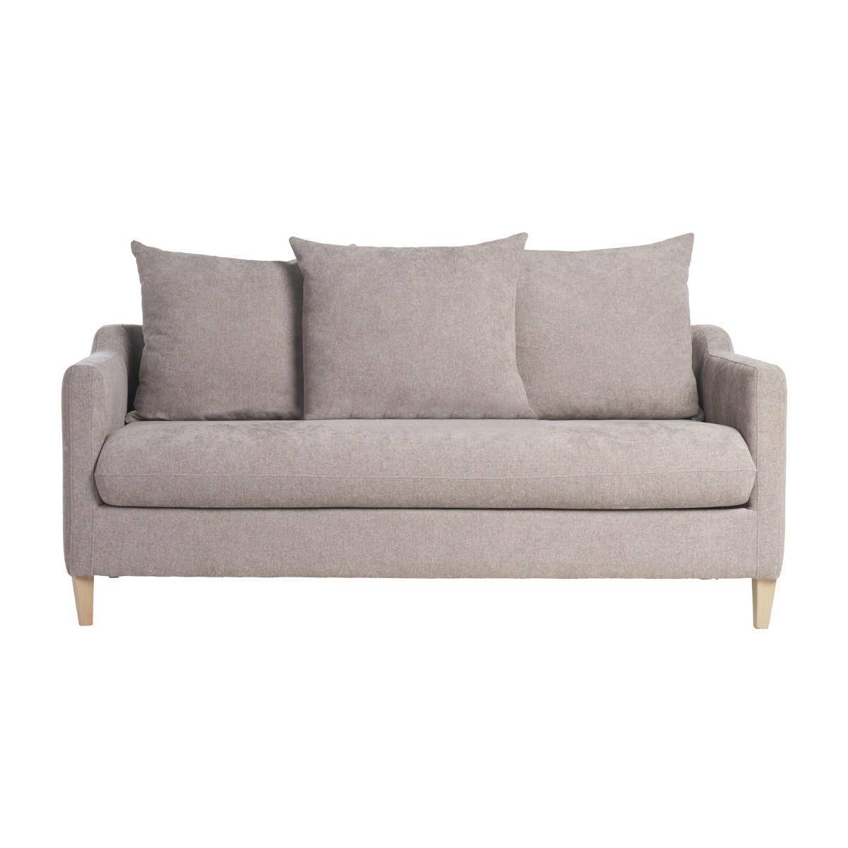 SCHLAFSOFA Taupefarbener Stoff Samteffekt Helles Holz 3-Sitzer LOUISE - Taupe, Textil (98/89/182cm) - Miliboo