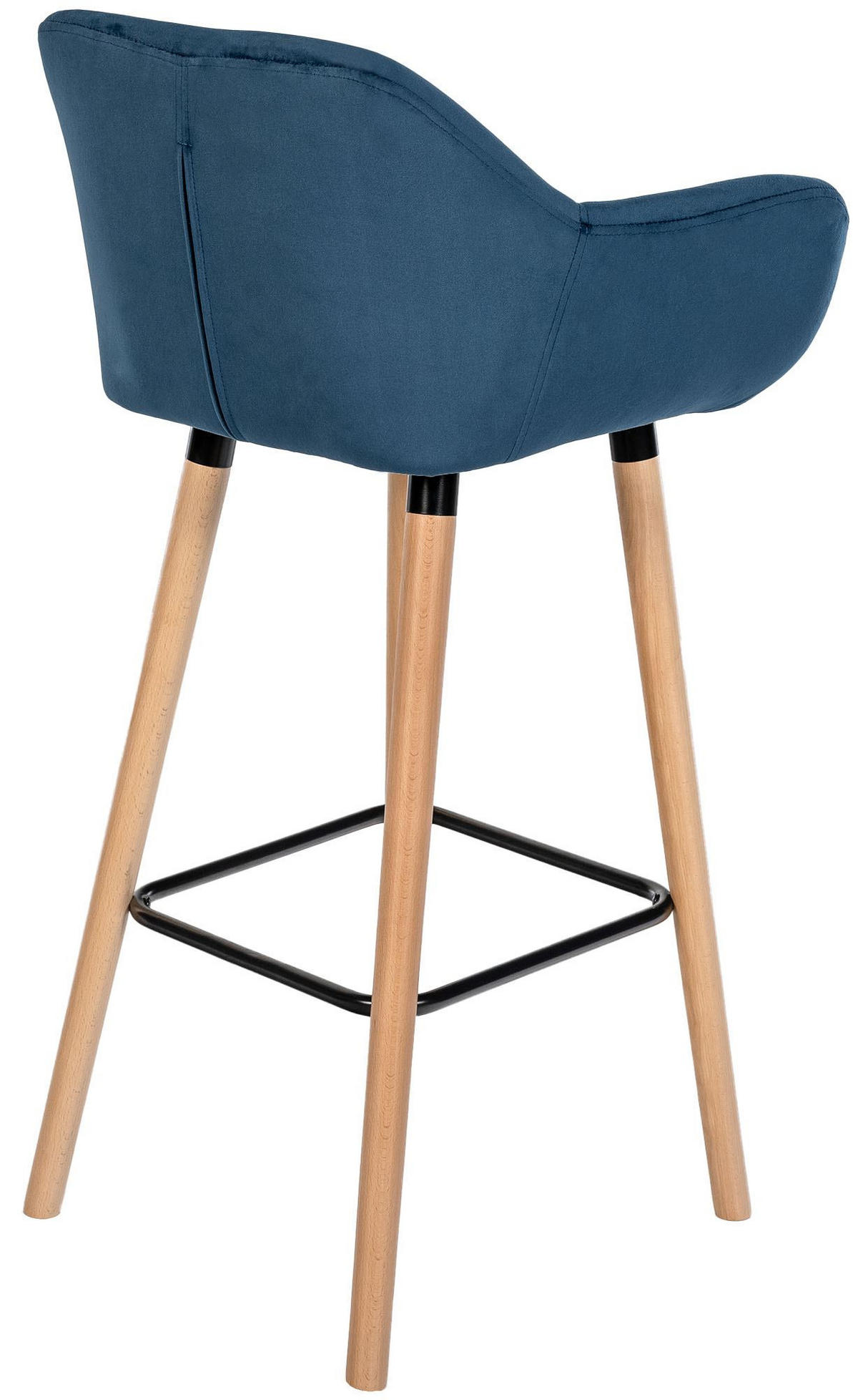 BARHOCKER 2er Set Samt Blau - Blau/Eukalyptusholzfarben, Holz/Textil (51/101/50cm) - CLP