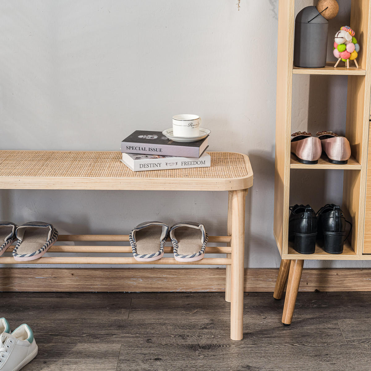SITZBANK Rattan Beige - Beige, Holz (90/45.5/35cm) - Nordlys