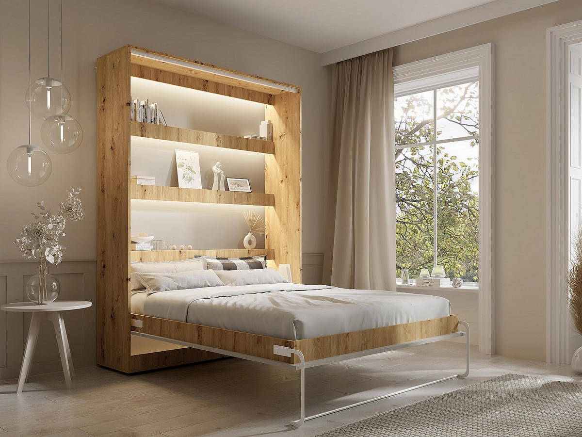 SCHRANKBETT - 2 Personen - holz - beige, naturfarben hell Rapili - Weiß, Holz/Metall (140/200cm) - Vente-Unique