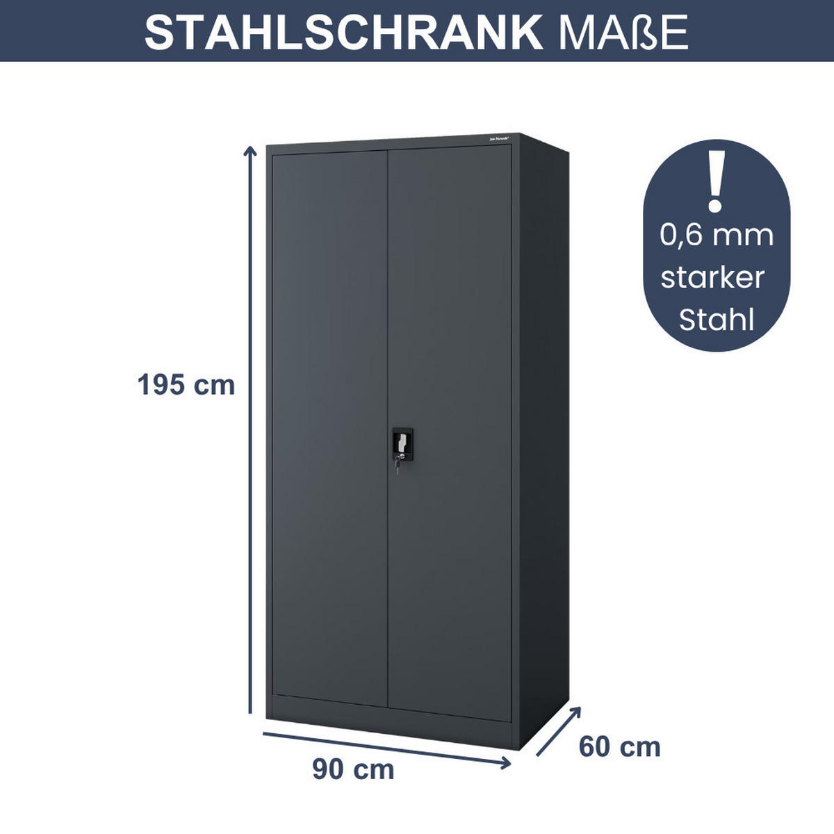 AKTENSCHRANK abschließbar KADO Flügeltüren 195x90x60cm Anthrazit - Anthrazit, Metall (90/195/60cm) - DELUKE