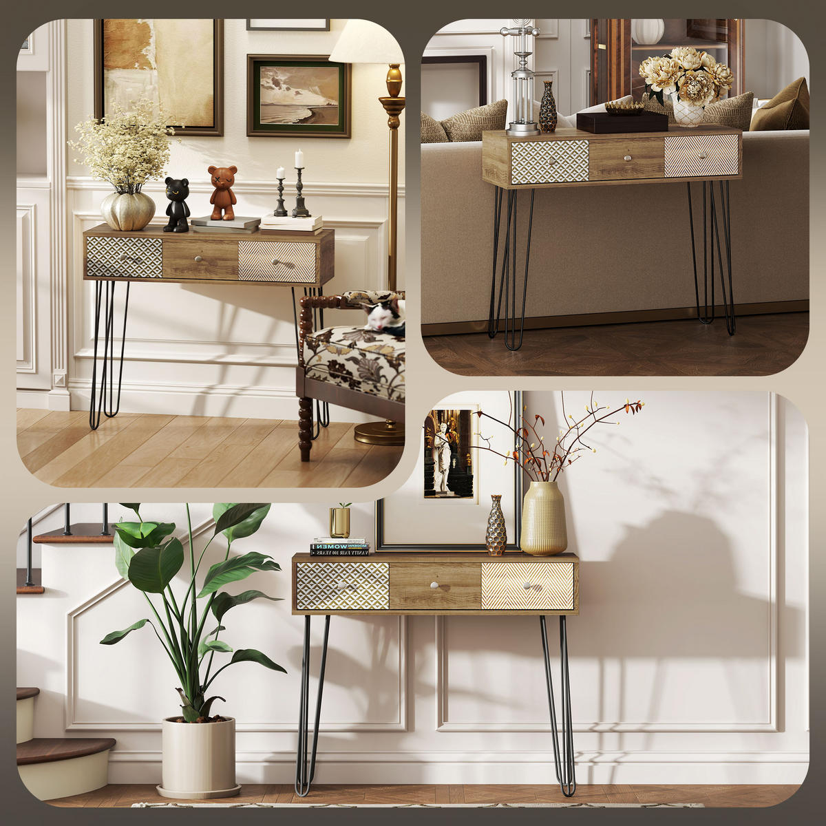 KONSOLENTISCH Naturholz Melamin in Holzoptik Stahl 1 Stück - Beige, Kunststoff (90/30/75cm) - GiPP
