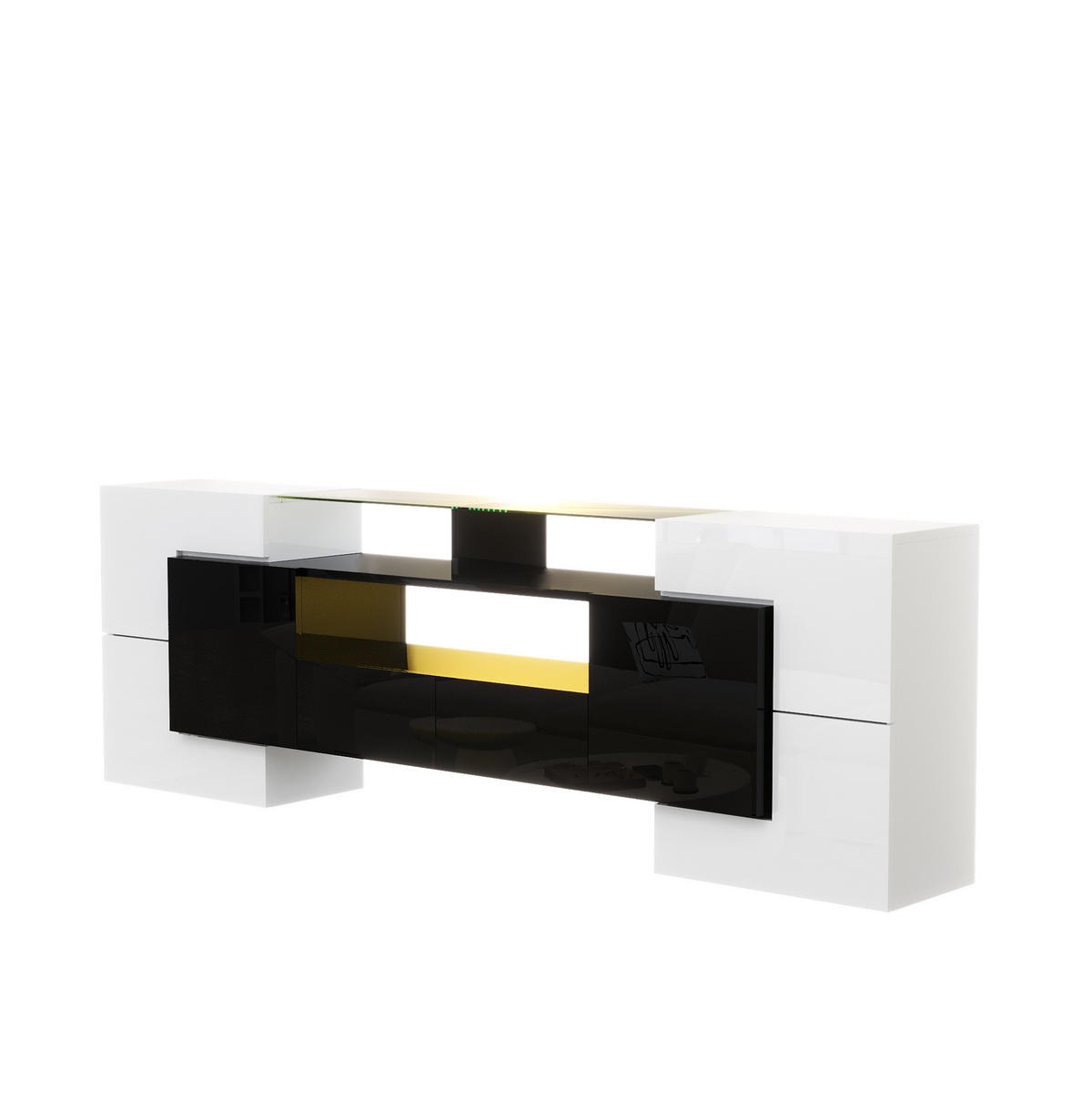 TV-LOWBOARD 200/35/60 cm mit LED-Beleuchtung und 2 Schubladen - Schwarz, Holzwerkstoff (200/60/35cm) - BEAOK