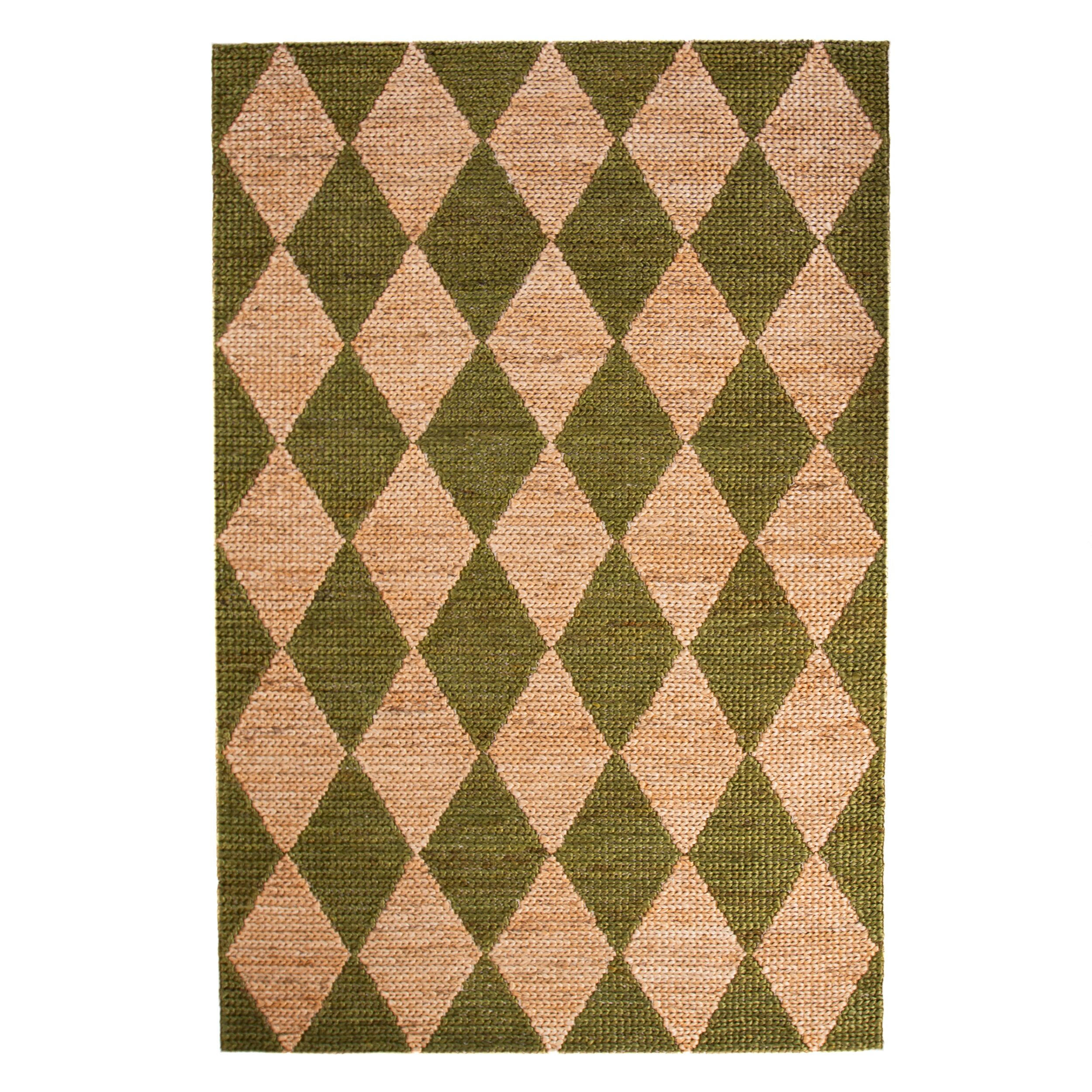 JUTETEPPICH BAIN, mit Rautenmuster, Olivegrün, 160 x 230 cm - Grün, Textil (160/230cm) - KADIMA DESIGN