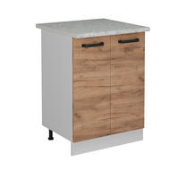 KÜCHENUNTERSCHRANK R-Line Goldkraft Eiche 60 cm AP Marmor - Eiche Wotan/Weiß, Holzwerkstoff (60/81.6/60cm) - Vicco