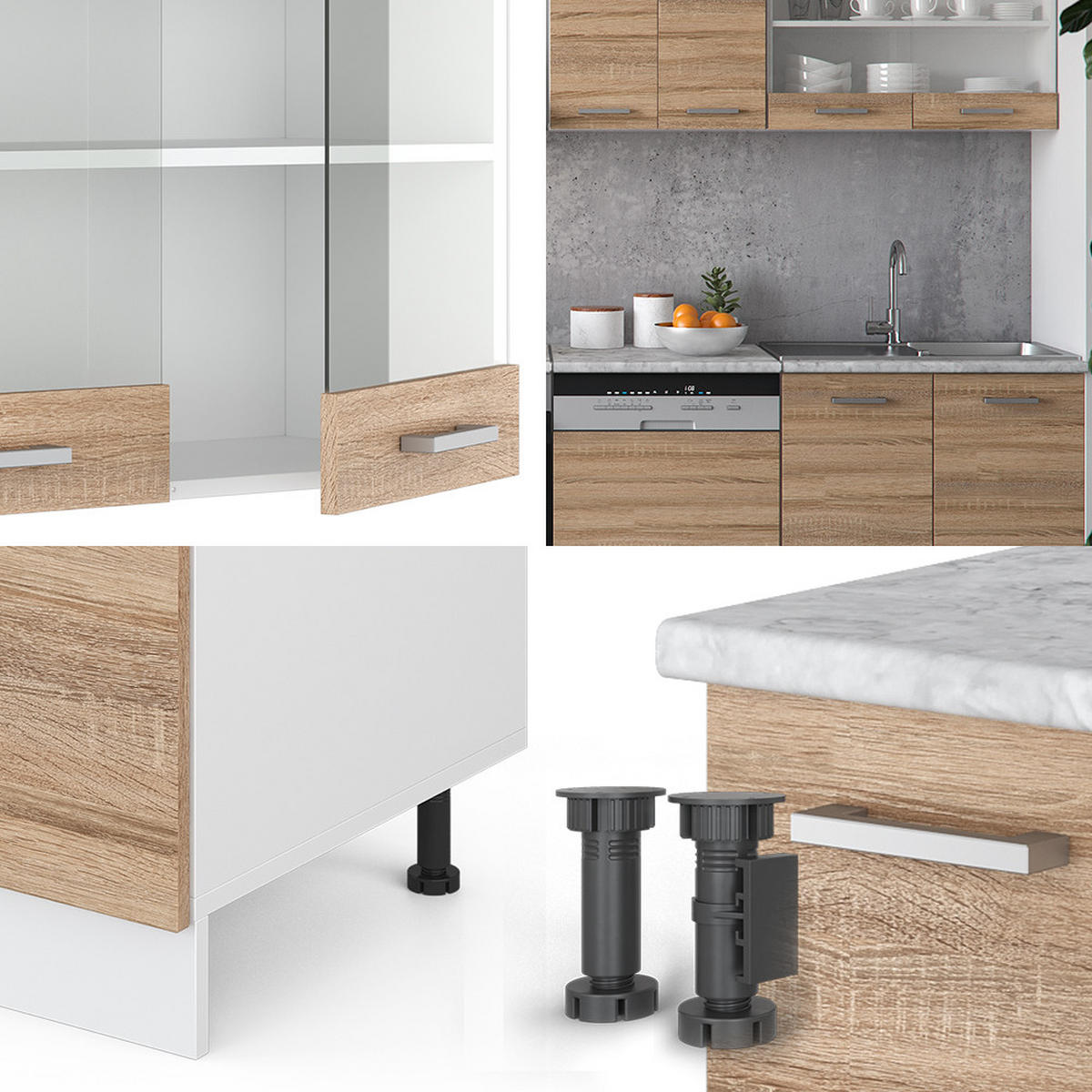KÜCHENZEILE R-Line Sonoma/Weiß 300 cm, AP Eiche - Weiß/Sonoma Eiche, Holzwerkstoff (300/81.6/60cm) - Vicco