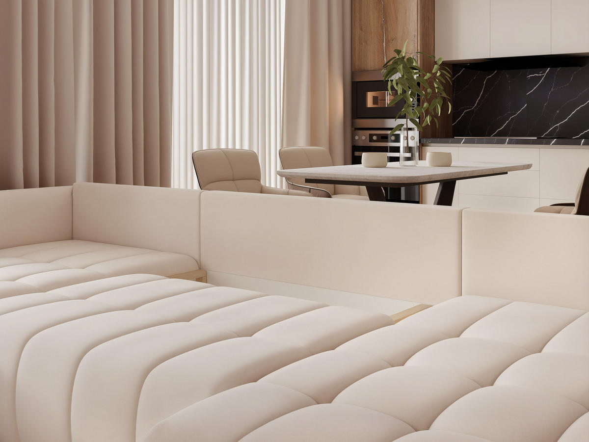 WOHNLANDSCHAFT OLIMPIA mit Schlaffunktion und Bettkasten Creme - Creme, Holzwerkstoff/Kunststoff (353/83/180cm) - Idohome