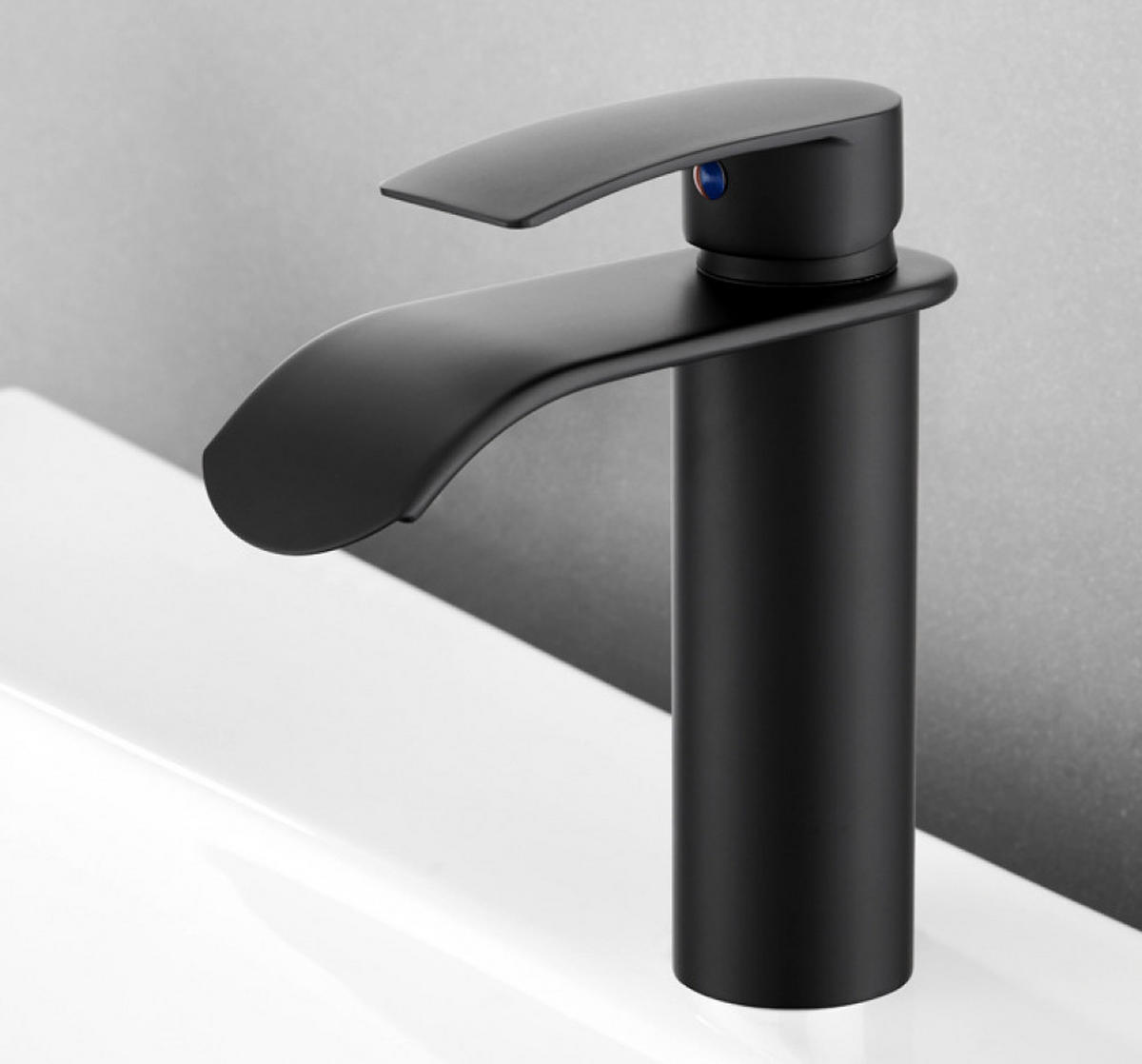 WASCHTISCHARMATUR , Wasserfallauslauf - Schwarz, Metall (17/18/17cm) - BELZ
