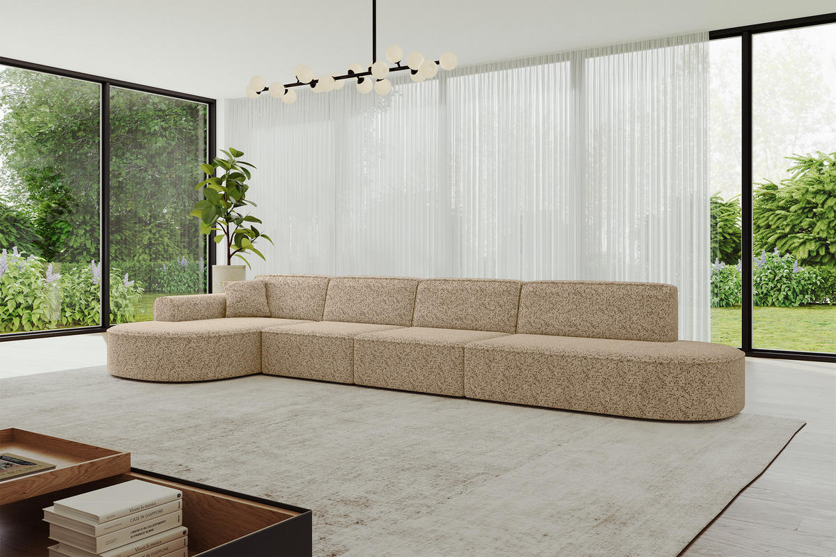 ECKSOFA Ottomane Links MARI-L3 - 413x171x79 cm Braun Tissu - Schwarz/Braun, Holzwerkstoff/Kunststoff (413/171cm) - ALTDECOR
