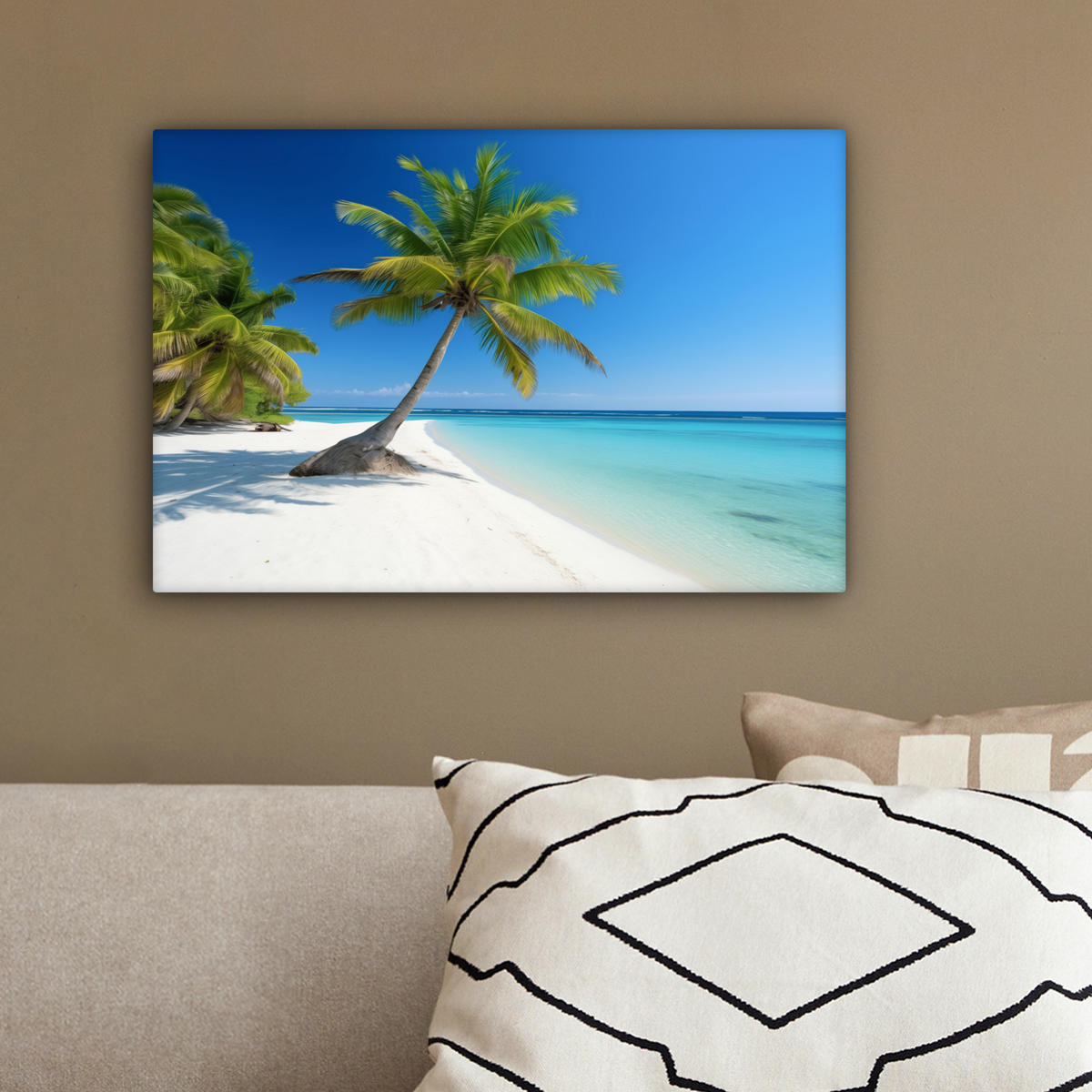 LEINWANDBILD Strand - Palme - Tropisch - Meer 30x20 cm - Grün, Textil (30/20cm) - MuchoWow