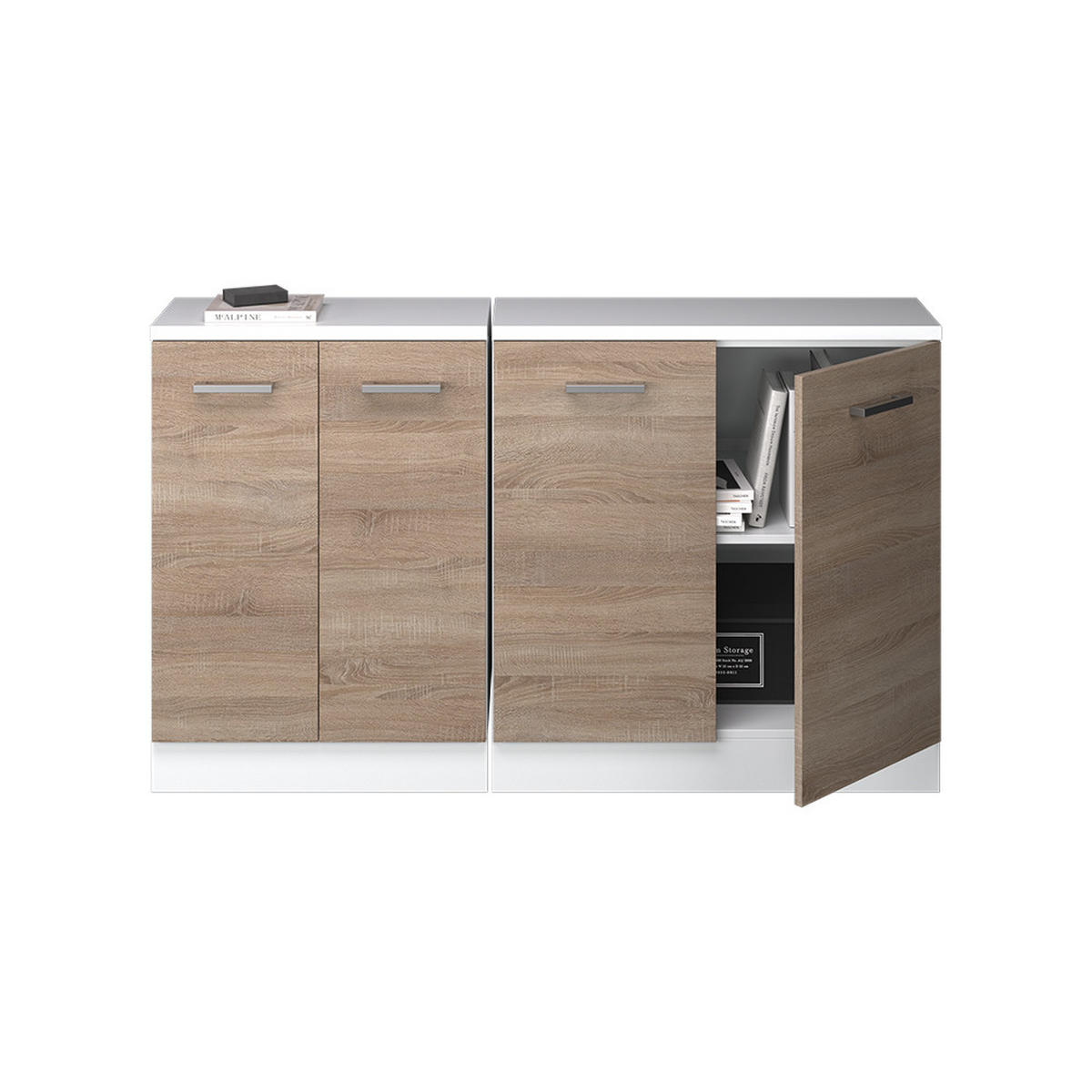 SKRIŇOVÁ SÚPRAVA SO ŠIKMOU STRECHOU Rion Sonoma 140 cm Súprava 2 korpusov skrine hĺbka 60 cm - biela/dub sonoma, kompozitné drevo (140/83.8/60cm) - Vicco