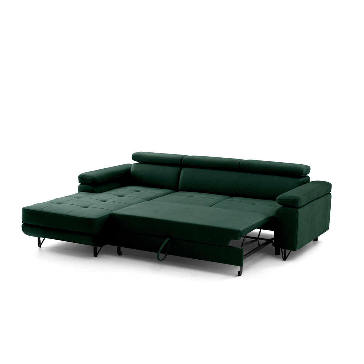 ECKSOFA NORIS L Links mit Schlaffunktion 128x203 Velours Dunkelgrün - Dunkelgrün/Schwarz, Holz/Textil (250/183cm) - Muffo