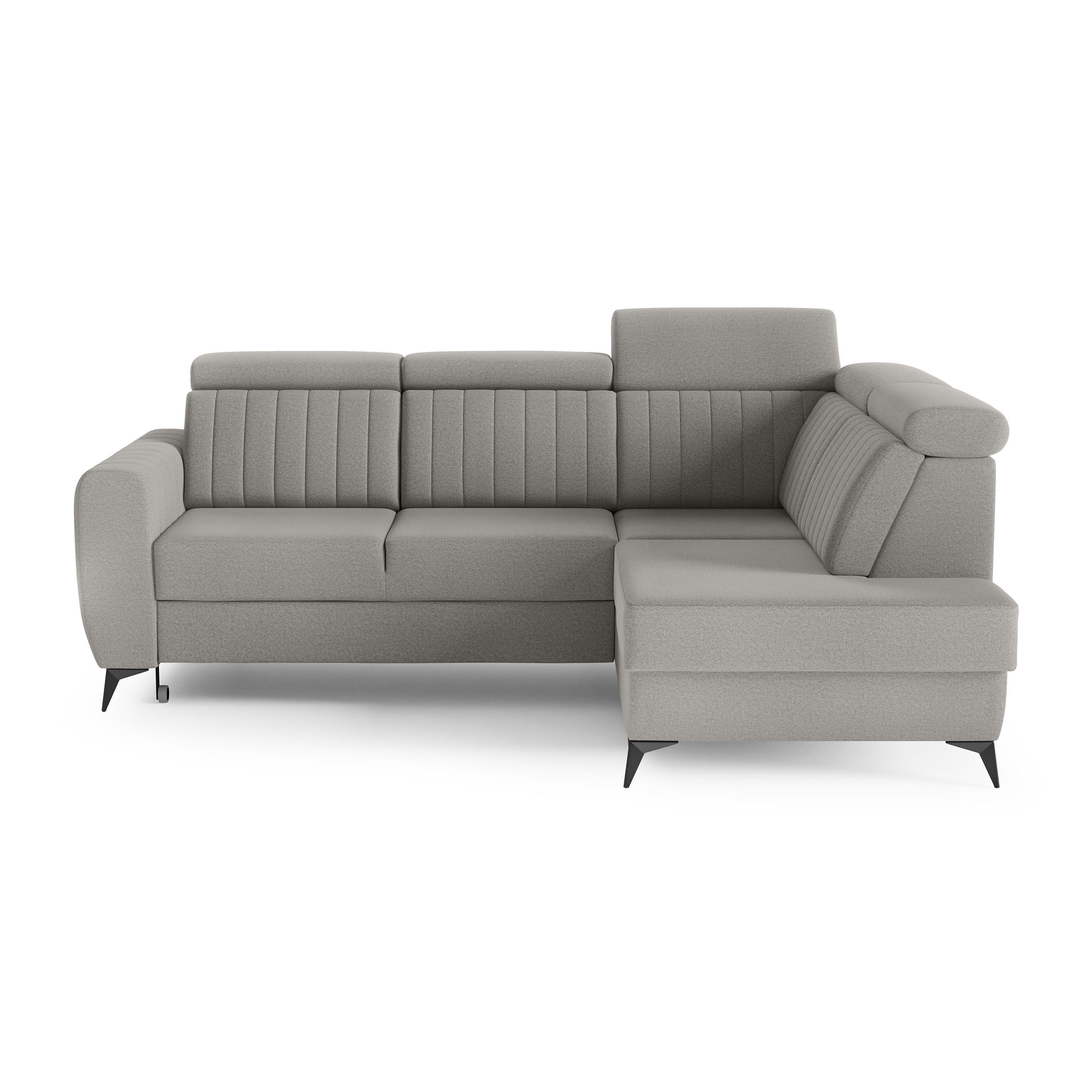 ECKSCHLAFSOFA Connor II verstellbare Kopfstützen, Dunkelbeige, rechts - Beige/Schwarz, Textil (268/204cm) - Beautysofa