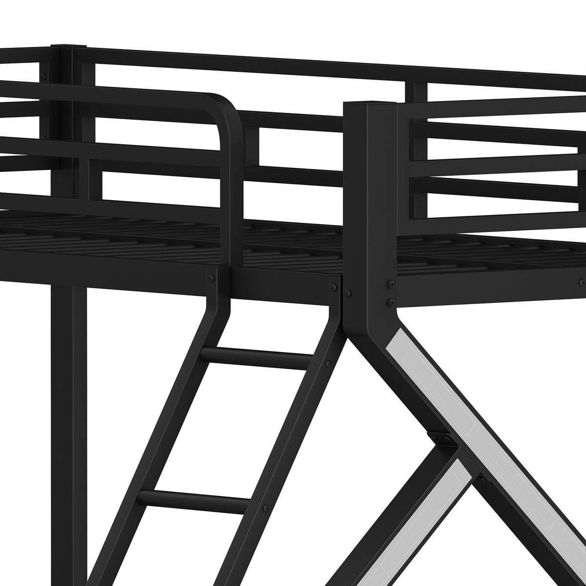 ETAGENBETT 90/200+140/200 mit LED und Sicherheitsgeländer in Schwarz - Schwarz, Metall (90/200cm) - EVRYAE