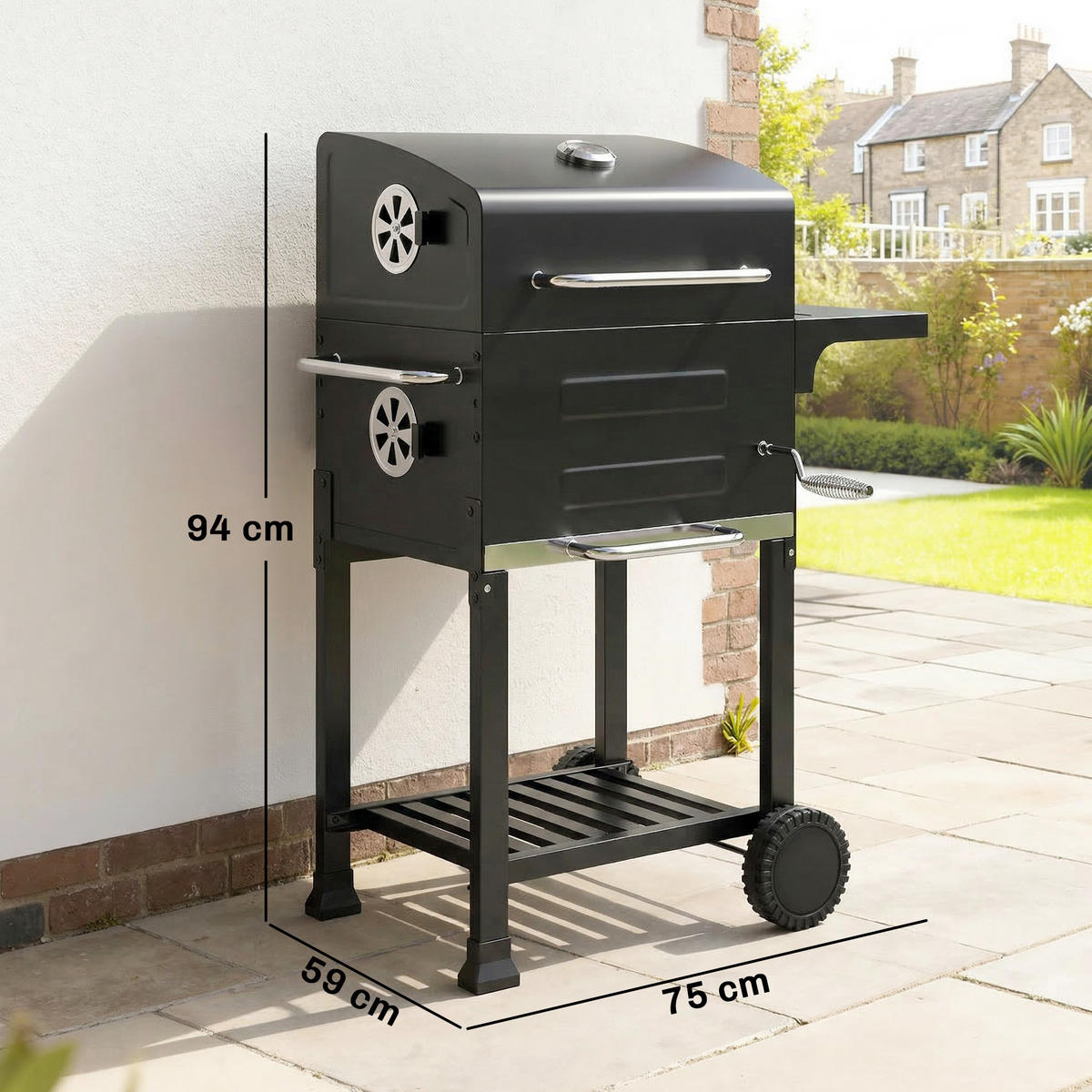 HOLZKOHLEGRILL DE-10244 kompakt mit Deckel und Thermometer Schwarz - Schwarz, Metall (59/94/75cm) - ComfortXL
